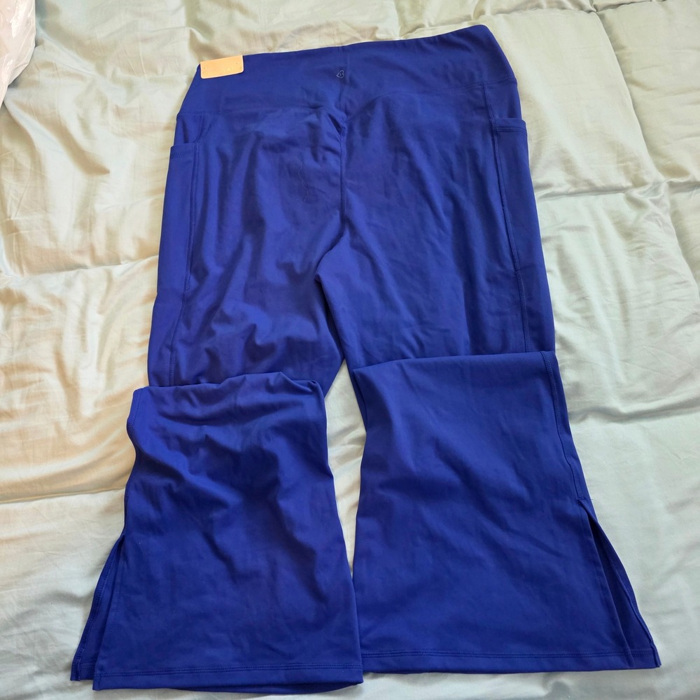 Blogilates Blue Crossover Flare Leggings Yoga Pants Pockets 3X NWT